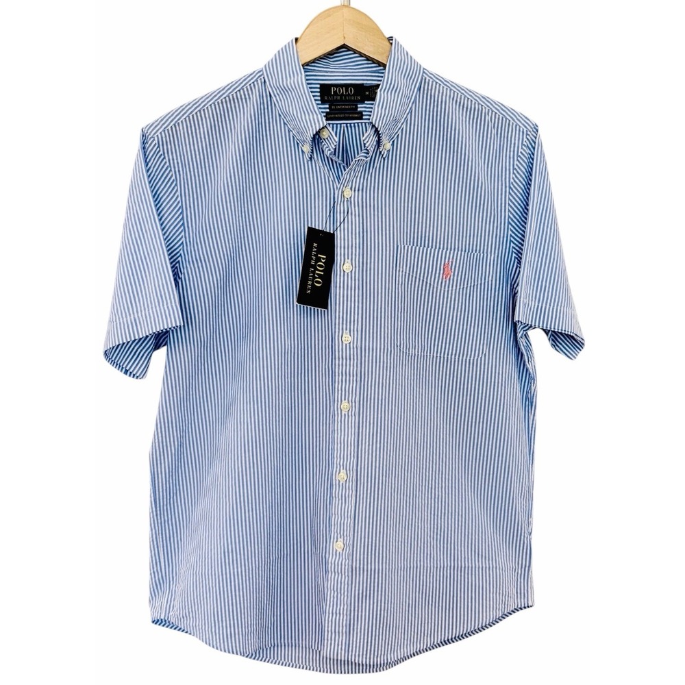 Polo Ralph Lauren Mens RL Prepster Untucked Stripe Seersucker Shirt M